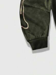 ROMWE MEN Street Life sweat-shirt à capuche décontracté à manches longues avec fermeture éclair frontale et imprimé crâne pour hommes - Vert - Voir 3