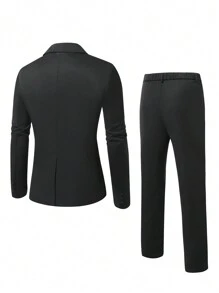 Calvornis Plus Size Men Business Peak Lapel Single Button Suit Jacket And Pants Set