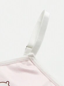 We Bare Bears X SHEIN Tween Girl Pink & White Cartoon Print Removable Padding Bras - Apricot - View 5