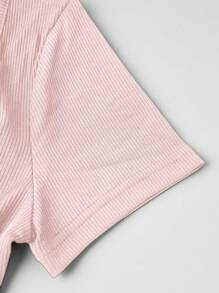 SHEIN Unity 2 件套女士休闲圆领短袖连体裤和前系带长裤套装 - 淺粉色 - 查看 6