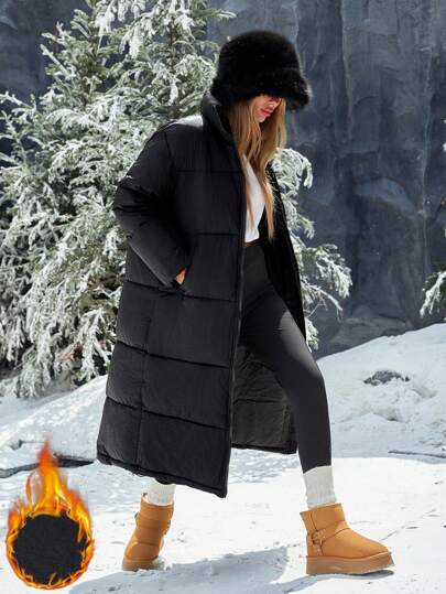 Aveloria Affinna Women's Popular Stand Collar Extra Long Over Knee Thick Loose Casual Winter Clothes Puffer Jacket