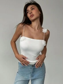 Aloruh 1pc 3D Floral Romantic Date Night White Long Sleeve Bodysuit For Women