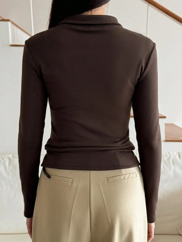 Women's Solid Color Front Button Casual Long Sleeve T-Shirt
