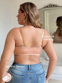 1pc Plus Size Front Button Lace Patchwork Lingerie Bra With Underwire - Apricot - View 2