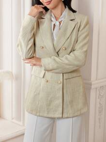 Modelyn Women Apricot Double Breasted Elegant Blazer Jacket Fall Cloth For Women - Khaki - View 8