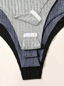 SHEIN LUNE Conjunto de body liso de color liso y textura acanalada para mujer, ideal para otoño