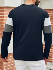 Manfinity Homme Men's Casual Contrast Color Patchwork T-Shirt For Autumn