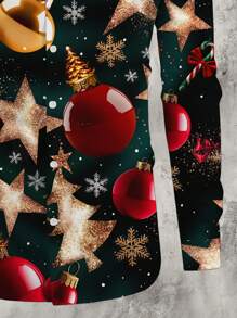 Manfinity Homme 圣诞树、饰品、雪花、伯利恒之星印花休闲男士绿色长袖衬衫 - 彩色 - 查看 3