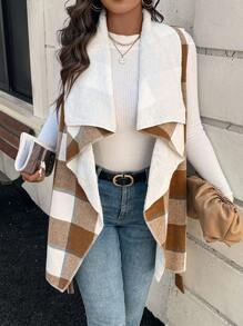 SHEIN Clasi Curvy Plus Size Women's Sleeveless Plaid Velvet Casual Strappy Jacket, Suitable For Autumn And Winter, Going Out,Christmas,Winter For Women ,Fleece Jacket,New Years - Multicolor - View 6