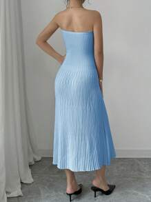 Elenzga 1pc Women Solid Color Tube Top Simple Knitted Dress, Casual Everyday Wear