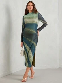 MaterniChic Maternity Striped Print Split Thigh, Split Thigh Dress, For Party