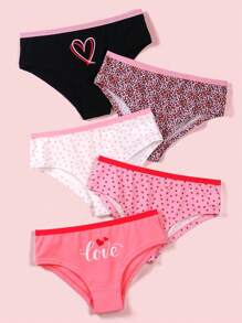 SHEIN 5pcs Tween Girl Leopard Heart Graphic Print Triangle Panty Set - Multicolor - View 1