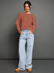 WESTFADE Spring Cable Knit Crewneck Button Front Long Sleeve Cardigan Sweater - Red Violet - View 3
