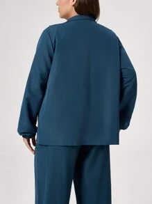 TaskEZ 大码纯色立领斜口袋护士服制服外套 - 水鴨藍 - 查看 2