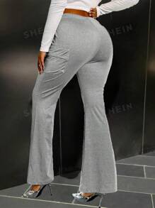 Maweii Plus Size Casual Solid Color Skinny Flare Leg Pants Fall Cloth For Women - Grey - View 2