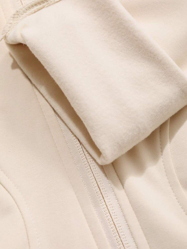 Women's Solid Color Stand Collar Slim Fit Fleece Jacket, Autumn Winter