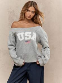 MISSGUIDED Áo nỉ Varsity in len phía trước ngày 4 tháng 7 của Hoa Kỳ - Xám - Xem 2