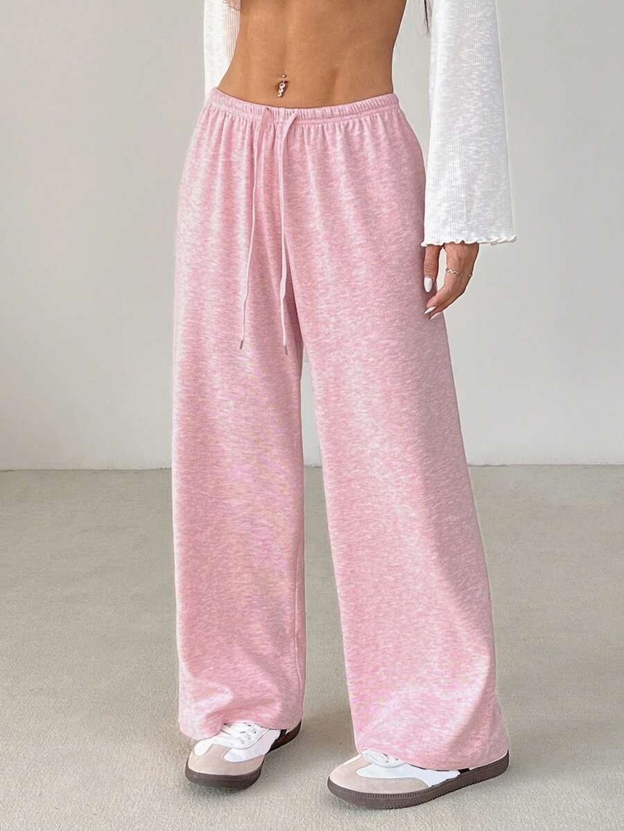 SHEIN PETITE Damen unifarbene Stoffhose mit Kordelzug in der Taille, weich und locker, lässige Passform, Herbst/Winter, weite Hose - Pink - Übersicht 1
