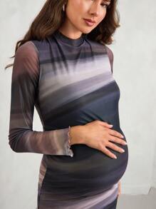 MaterniChic 孕妇修身长袖连衣裙，秋季女士时尚，适合派对 - 彩色 - 查看 5