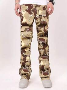 Men's Fashion Printed Multi-Pocket Denim Jeans - Multicolor - View 1