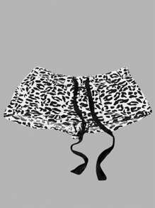 SHEIN EZwear 大码女式抽绳腰豹纹宽松短裤 - 黑與白 - 查看 1