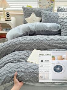 Bộ 3 vỏ chăn bông siêu mềm mịn - Bộ chăn bông lông vũ, Bộ chăn bông sang trọng, 1 vỏ chăn có khóa kéo và 2 vỏ gối, Không có chăn bông, Có sẵn cho kích thước giường đôi, giường lớn, giường King, giường Queen - Màu Xám nhạt - Xem 5