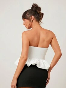 SHEIN SXY Quần áo mùa thu cho phụ nữ; Áo trắng; Áo ống váy xòe trắng gợi cảm; Quần áo thanh lịch cho phụ nữ, phù hợp cho các buổi hẹn hò hàng ngày, hộp đêm, tiệc tùng và sự kiện ngày lễ tình nhân - trắng - Xem 3