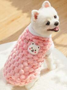 1 件牵引绳小狗衣服新款秋冬季比熊宠物泰迪雪纳瑞猫用品毛绒圣诞节节日礼物 - 粉色 - 查看 1