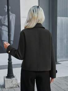 Aveloria 1 件女士优雅纯色双排扣长袖大衣，秋冬