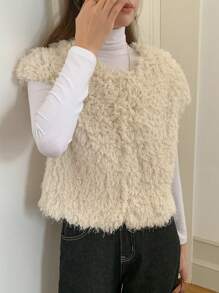 DAZY 女士毛茸茸前开短款背心夹克