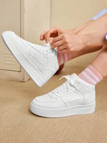 CUCCOO EASI Spring/Fashionable Thick-Soled Height-Increasing Women's Casual Shoes With Front Lace-Up, Waterproof Platform, White Color Sports Shoes Casual Shoes School Supplies Back To School Shoes For Women Sneakers Spring Shoes Easter Trainers