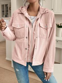 SHEIN Frenchy 女士二合一豹纹动物印花连帽夹克，FW24，女士豹纹长袖常规款夹克，秋冬女士夹克，返校节，短外套，商务休闲女士，服装，冬季外套 - 粉色 - 查看 6