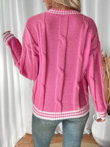 SHEIN LUNE Jersey casual de mujer oversize de punto trenzado con cuello en V y de rayas, para otoño/invierno