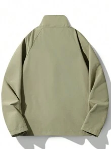 Chillumni Men's Youth Casual INS Versatile Oversized Workwear Pocket Stand-Up Collar Zipper Jacket With Combination Buttons In Khaki Color, Lightweight Outdoor Workwear Style. Fall And Winter Men Going Out Fashion Long Sleeve Jacket, For Friends, Husband, Boyfriend Gifts - Khaki - View 2