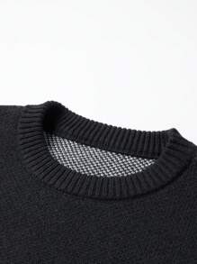 Chillumni Suéter de cuello redondo de manga larga en talla grande para hombre, en unicolor con diseño de parche, casual - Blanco y Negro - Ver 4