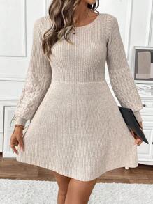 SHEIN Clasi Vestido de mujer tipo línea A con cuello redondo, no selectivo, decoración de muñeca, vestido de punto para otoño/invierno, ropa de invierno para mujer, vestido de punto
