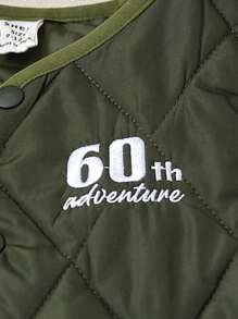 SHEIN 3pcs Baby Boy Army Green Winter Casual Vacation Set,Thickened Letter Embroidered Vest,Hooded Zipper Sports Jacket&Drawstring Pants,Playing In Snow - Dark Green - View 4