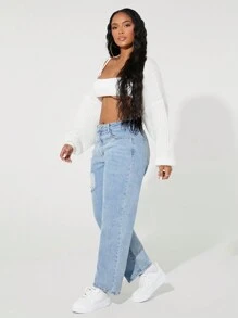 SHEIN SXY Women Button Front Pocket Distressed Casual Denim Jeans, Everyday Wear