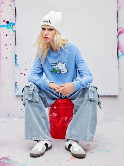 Coolman Sudadera holgada de cuello redondo para mujer, con estilo artístico, casual, fresco, lindo, kawaii, para vacaciones, primavera, festivales, entrenamiento, estilo Ibiza y vestimenta occidental