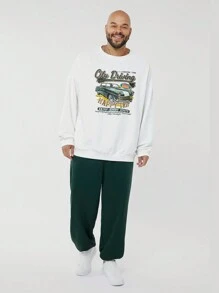 Manfinity NXTstreet Plus Size Men Casual Knitted Long Sleeve Car Pattern Hoodie And Drawstring Jogger Pants Set