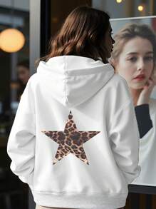 Sudadera con capucha informal y con estampado de leopardo y estrellas para adolescentes