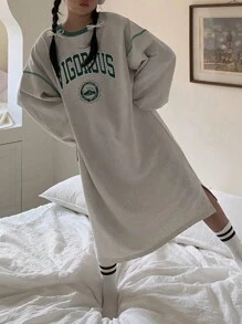 Dazy Kids 青少年女孩秋季青少年女孩圆领保暖衬里直筒连衣裙，返校服装 - 墨綠色 - 查看 3