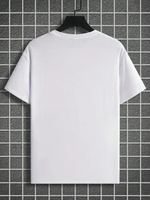 Manfinity Homme Áo thun nam cổ tròn tay ngắn in chữ đơn giản, mặc thường ngày - trắng - Xem 2
