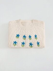 Flirla Dames ronde hals lange mouw bloemen borduurwerk casual trui