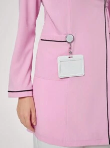 TaskEZ Contrast Binding V-Neck With Pocket Long Sleeve Nurse Dress