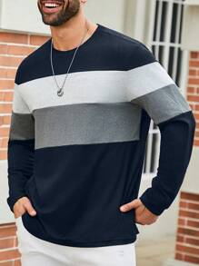 Manfinity Homme Men's Casual Contrast Color Patchwork T-Shirt For Autumn