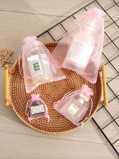 SHEIN 10Pcs Pink Transparent Gift Wrap Bags, Various Sizes Suitable For Halloween, Wedding, Party, Travel, Birthday, Anniversary Drawstring Organza Bag Gift Packaging Bags, Suitable For Jewelry, Candy, Stationery And Other Small Items. Also Suitable For Decoration, Fruit Packaging And Insect-Proof Storage. Suitable For Party And Dining Occasions. Christmas For Holiday Gift Giving