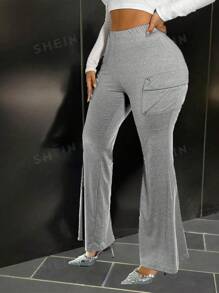 Maweii Plus Size Casual Solid Color Skinny Flare Leg Pants Fall Cloth For Women - Grey - View 4