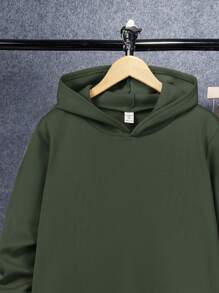 SHEIN 2pcs Teen Boys Casual Versatile Comfortable Fleece Hooded Sweatshirt And Autumn Pants Set, Suitable For Parties, School, Travel - Army Green - View 4