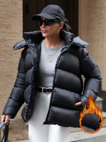 EURMUSE Young Style, Shape, Hooded Puffer Winter Coat - Baby Pink - View 4